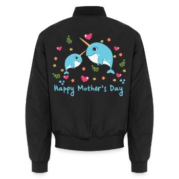 Tiermutter Narwal zum Muttertag - Unisex Bomberjacke - Schwarz - Hinten - AI Model Male 185 light (185cm)