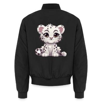 Schneeleopard niedlich glücklich kawaii cartoon Clipart Ani - Unisex Bomberjacke - Schwarz - Hinten - AI Model Male 185 light (185cm)