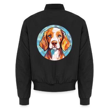 Bretagne Hunderasse Aquarell Glas Illustration - Unisex Bomberjacke - Schwarz - Hinten - AI Model Male 185 light (185cm)