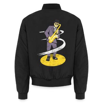 Virtuoses Saxophon Konzertsaal - Unisex Bomberjacke - Schwarz - Hinten - AI Model Male 185 light (185cm)