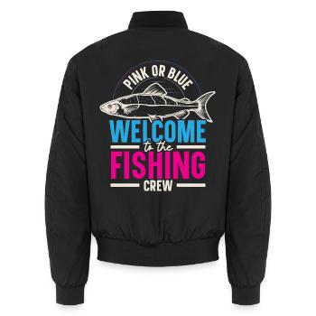 Rosa oder blau Willkommen bei der Fischer-Crew - Unisex Bomberjacke - Schwarz - Hinten - AI Model Male 185 light (185cm)