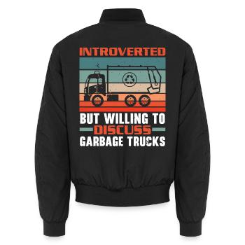 Introvertiert, aber bereit, über Müllwagen zu rede - Unisex Bomberjacke - Schwarz - Hinten - AI Model Male 185 light (185cm)