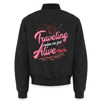 Fernweh Weltkarte Reisen Geschenk Weltenbummler - Unisex Bomberjacke - Schwarz - Hinten - AI Model Male 185 light (185cm)