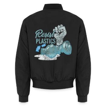 Resist Plastics Zero Waste Plastikfrei Plastik Spr - Unisex Bomberjacke - Schwarz - Hinten - AI Model Male 185 light (185cm)