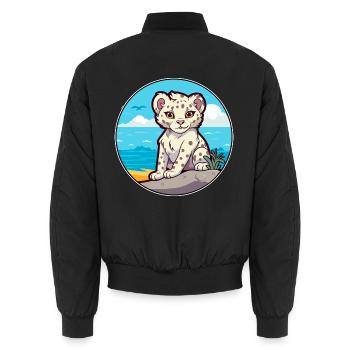 Schneeleopard Aquarell Karikatur Kawaii Clipart Haustier - Unisex Bomberjacke - Schwarz - Hinten - AI Model Male 185 light (185cm)