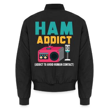 Ham Addict Radio Operator Übertragung Ham Radio - Unisex Bomberjacke - Schwarz - Hinten - AI Model Male 185 light (185cm)