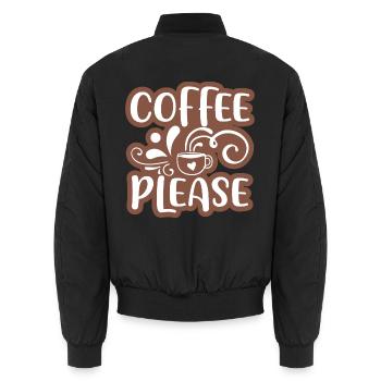 Kaffee bitte Aufkleber Design 01 - Unisex Bomberjacke - Schwarz - Hinten - AI Model Male 185 light (185cm)