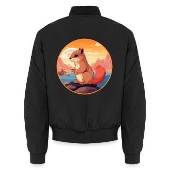 Eichhörnchen buntes Aquarell Cartoon Kawaii Tier - Unisex Bomberjacke - Schwarz - Hinten - AI Model Male 185 light (185cm)