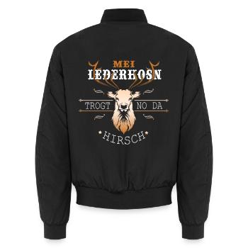 Mei Lederhosen Trogt No Da Hirsch - Unisex Bomberjacke - Schwarz - Hinten - AI Model Male 185 light (185cm)