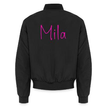 Mila Neon Script - Unisex Bomberjacke - Schwarz - Hinten - AI Model Male 185 light (185cm)