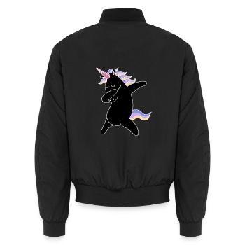Black dabbing unicorn | Einhorn | - Unisex Bomberjacke - Schwarz - Hinten - AI Model Male 185 light (185cm)
