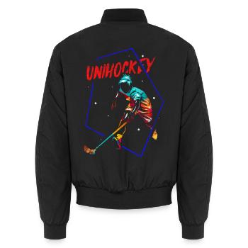 Reflexstarker Floorball Torhüter - Unisex Bomberjacke - Schwarz - Hinten - AI Model Male 185 light (185cm)