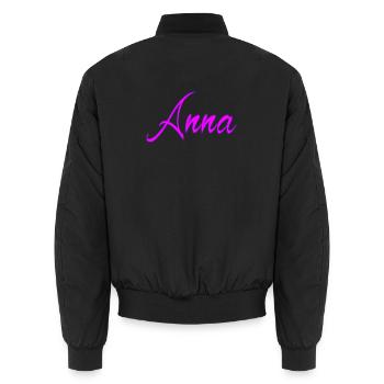 Anna Neon Schrift - Unisex Bomberjacke - Schwarz - Hinten - AI Model Male 185 light (185cm)