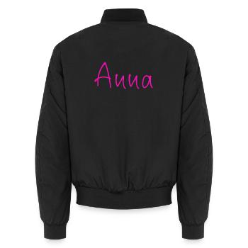 Anna Kalligrafie Neonpink - Unisex Bomberjacke - Schwarz - Hinten - AI Model Male 185 light (185cm)