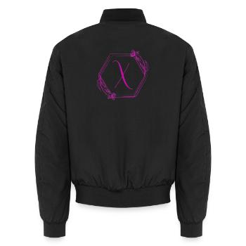 X Monogramm mit Blumenschmuck - Unisex Bomberjacke - Schwarz - Hinten - AI Model Male 185 light (185cm)