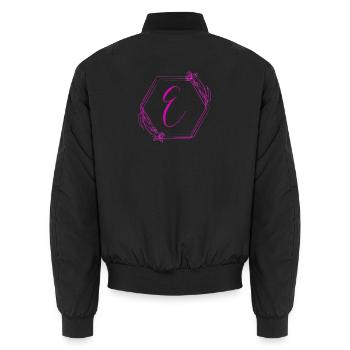 E-Monogramm im Blütenrahmen - Unisex Bomberjacke - Schwarz - Hinten - AI Model Male 185 light (185cm)