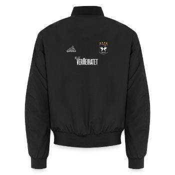 JGA - Trikot - Bald verheiratet - Weiße Schrift - Unisex Bomberjacke - Schwarz - Hinten - AI Model Male 185 light (185cm)