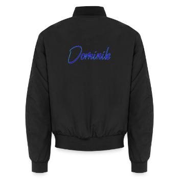 Dominik Neon Script Druck - Unisex Bomberjacke - Schwarz - Hinten - AI Model Male 185 light (185cm)