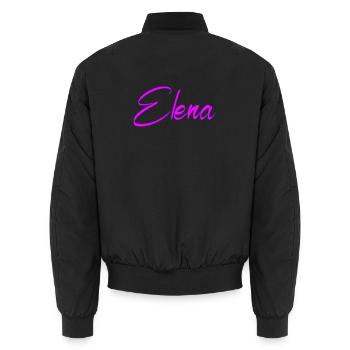 Elena Neon Pink Script - Unisex Bomberjacke - Schwarz - Hinten - AI Model Male 185 light (185cm)