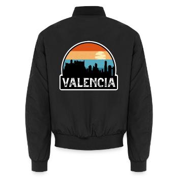 Valencia Spanien Flagge Skyline Reisesouvenir - Unisex Bomberjacke - Schwarz - Hinten - AI Model Male 185 light (185cm)