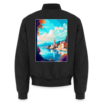 Split Kroatien Vintage Reiseplakat WPA Souvenir - Unisex Bomberjacke - Schwarz - Hinten - AI Model Male 185 light (185cm)