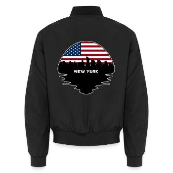 New York New York USA Flagge Skyline Silhouette Trav - Unisex Bomberjacke - Schwarz - Hinten - AI Model Male 185 light (185cm)