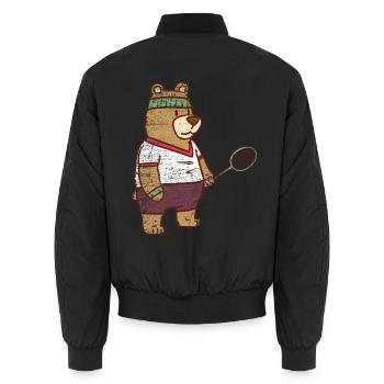 Spritziger Speedminton Bär Turnier - Unisex Bomberjacke - Schwarz - Hinten - AI Model Male 185 light (185cm)