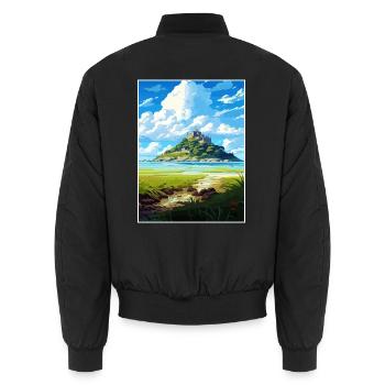 St Michaels Mount Cornwall Vintage Reiseposter - Unisex Bomberjacke - Schwarz - Hinten - AI Model Male 185 light (185cm)