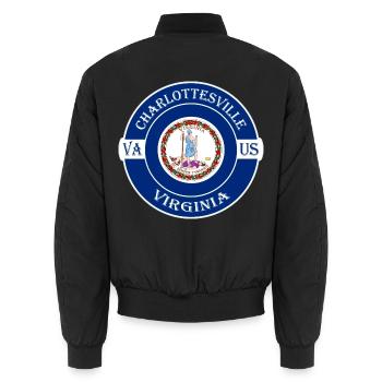 Charlottesville Virginia Flagge USA Souvenir Logo - Unisex Bomberjacke - Schwarz - Hinten - AI Model Male 185 light (185cm)