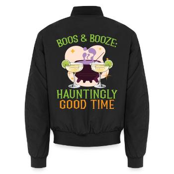 Boos & Booze: Schaurig-schöne Zeit zu Halloween - Unisex Bomberjacke - Schwarz - Hinten - AI Model Male 185 light (185cm)