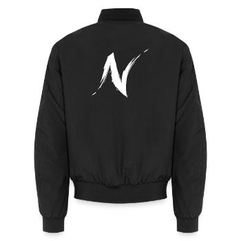 Buchstabe N in Weiß Modern Neu - Unisex Bomberjacke - Schwarz - Hinten - AI Model Male 185 light (185cm)