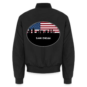 San Diego Kalifornien USA Flagge Skyline Reisen Souve - Unisex Bomberjacke - Schwarz - Hinten - AI Model Male 185 light (185cm)