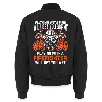 Brandbekämpfung Feuerwehrmann Feuerwehrmann Feuer - Unisex Bomberjacke - Schwarz - Hinten - AI Model Male 185 light (185cm)