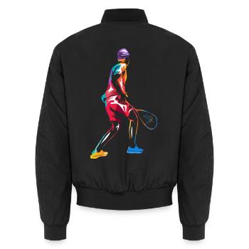 Pfeilschneller Squash Aufschläger - Unisex Bomberjacke - Schwarz - Hinten - AI Model Male 185 light (185cm)