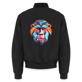 Pavian buntes Aquarell Cartoon Kawaii Tier - Unisex Bomberjacke - Schwarz - Hinten - AI Model Male 185 light (185cm)
