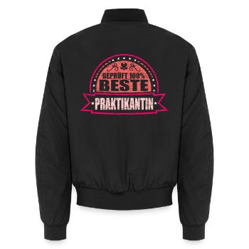 Geprüft 100% Beste Praktikantin - Unisex Bomberjacke - Schwarz - Hinten - AI Model Male 185 light (185cm)
