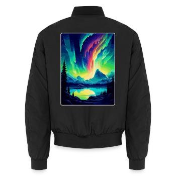 Nordlichter Island Vintage Reise Poster Wand - Unisex Bomberjacke - Schwarz - Hinten - AI Model Male 185 light (185cm)