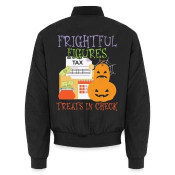 Schreckliche Figuren Leckereien im Scheck Hallowee - Unisex Bomberjacke - Schwarz - Hinten - AI Model Male 185 light (185cm)