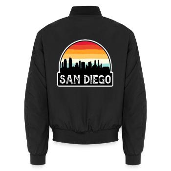 San Diego Kalifornien USA Flagge Skyline Travel Souve - Unisex Bomberjacke - Schwarz - Hinten - AI Model Male 185 light (185cm)