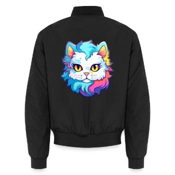 Amerikanische Locke Katze Rasse Aquarell Cartoon Kawaii - Unisex Bomberjacke - Schwarz - Hinten - AI Model Male 185 light (185cm)
