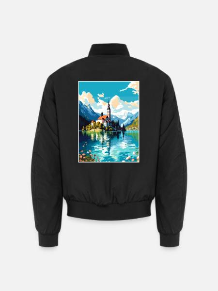 Bleder See Slowenien Vintage Reiseposter Souvenir - Unisex Bomberjacke - Schwarz