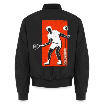 Federleichte Speedminton Ballwechsel - Unisex Bomberjacke - Schwarz - Hinten - AI Model Male 185 light (185cm)