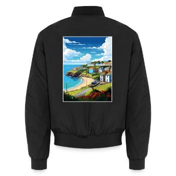 Das Roseland Peninsula Cornwall Reiseposter - Unisex Bomberjacke - Schwarz - Hinten - AI Model Male 185 light (185cm)