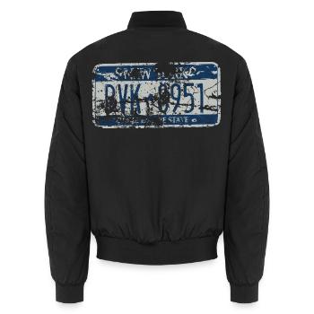 Verwittertes Retro Nummernschild - Unisex Bomberjacke - Schwarz - Hinten - AI Model Male 185 light (185cm)