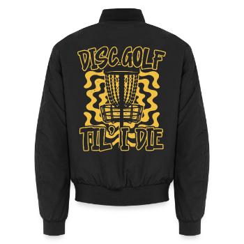 Scheibengolf bis ich sterbe Frolf Freizeit-Werfer - Unisex Bomberjacke - Schwarz - Hinten - AI Model Male 185 light (185cm)