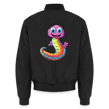 Regenwurm Bunte Aquarell-Karikatur Kawaii Anima - Unisex Bomberjacke - Schwarz - Hinten - AI Model Male 185 light (185cm)