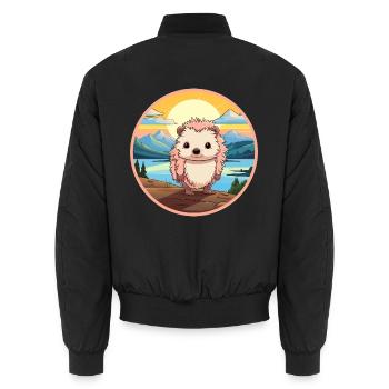 Igel Buntes Aquarell Cartoon Kawaii Tier - Unisex Bomberjacke - Schwarz - Hinten - AI Model Male 185 light (185cm)
