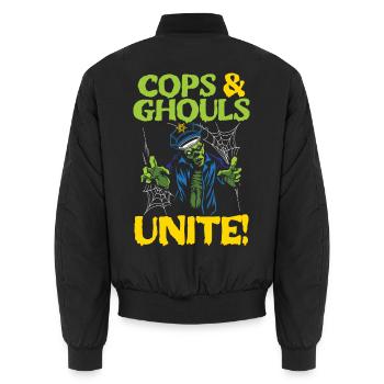 Polizisten und Gespenster vereinigt euch! Polizist - Unisex Bomberjacke - Schwarz - Hinten - AI Model Male 185 light (185cm)
