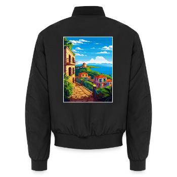 Puerto Rico Karibik Vintage Reiseplakat - Unisex Bomberjacke - Schwarz - Hinten - AI Model Male 185 light (185cm)