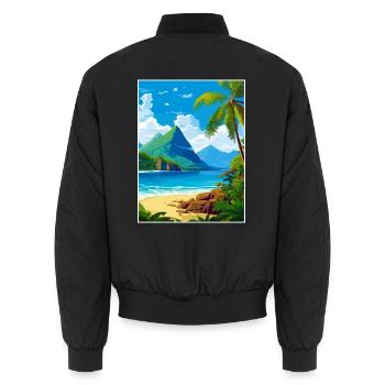 St. Lucia Karibik Vintage Reiseposter - Unisex Bomberjacke - Schwarz - Hinten - AI Model Male 185 light (185cm)